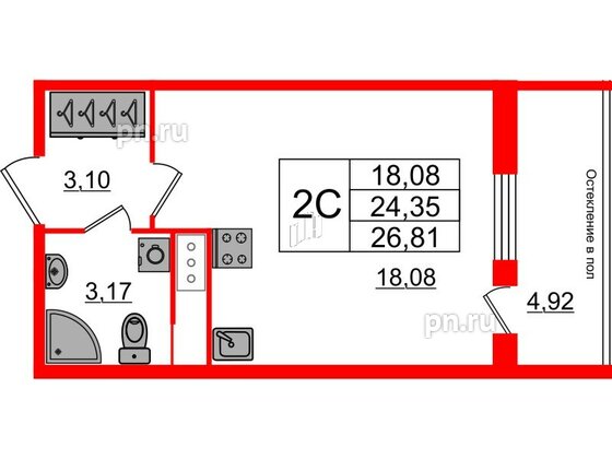 Квартира в ЖК «Сенат в Московском», студия, 24.35 м², 12 этаж