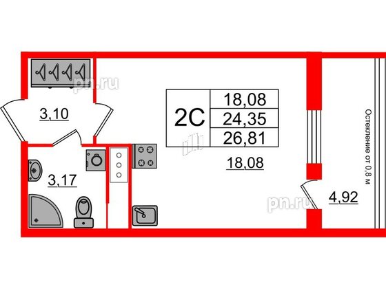 Квартира в ЖК «Сенат в Московском», студия, 24.35 м², 6 этаж