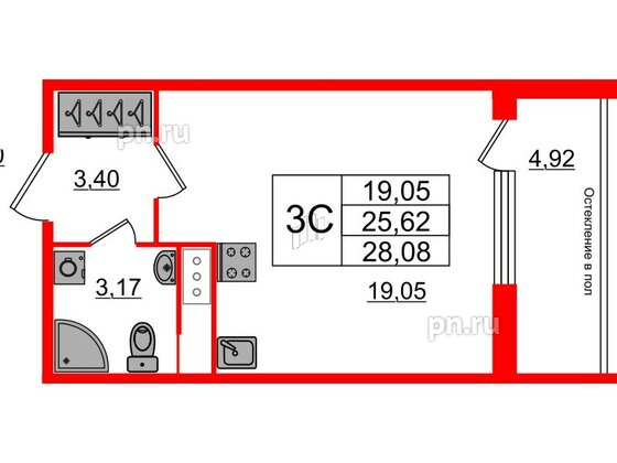 Квартира в ЖК «Сенат в Московском», студия, 25.62 м², 3 этаж