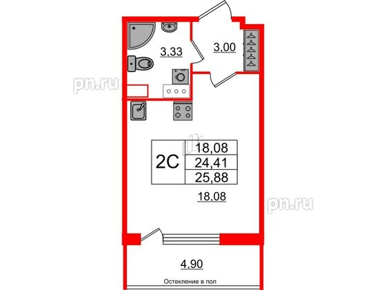 Квартира в ЖК «Сенат в Московском», студия, 24.4 м², 12 этаж