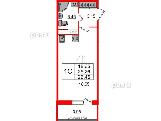 Квартира в ЖК «Сенат в Московском», студия, 25.26 м², 12 этаж