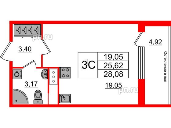 Квартира в ЖК «Сенат в Московском», студия, 25.62 м², 9 этаж