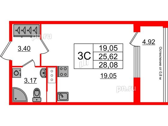 Квартира в ЖК «Сенат в Московском», студия, 25.62 м², 4 этаж