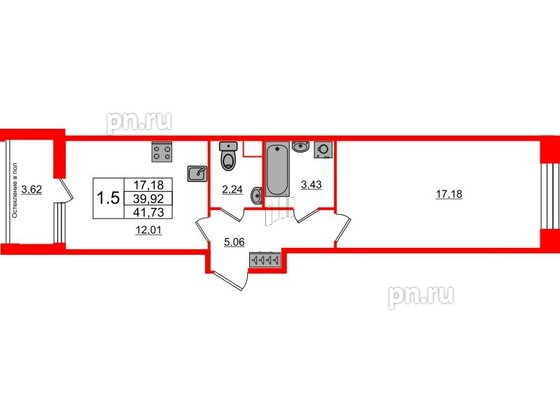 Квартира в ЖК «Сенат в Московском», 1 комнатная, 39.92 м², 1 этаж