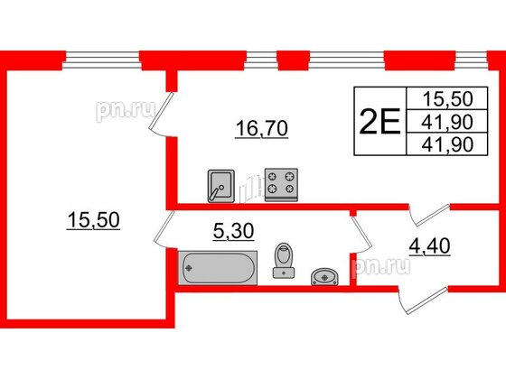 Квартира в ЖК Domino Premium, 1 комнатная, 42 м², 1 этаж