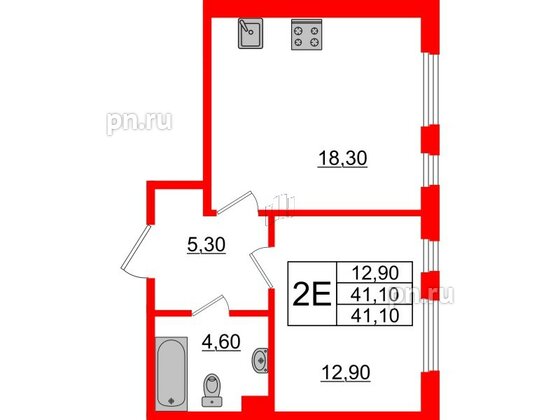 Квартира в ЖК Domino Premium, 1 комнатная, 41 м², 3 этаж