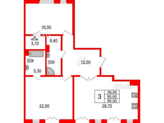 Квартира в ЖК Domino Premium, 2 комнатная, 95.2 м², 2 этаж