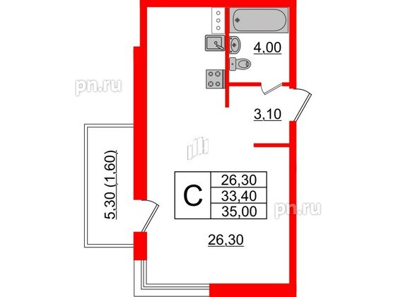 Квартира в ЖК Upoint на Пискарёвском, студия, 35 м², 6 этаж