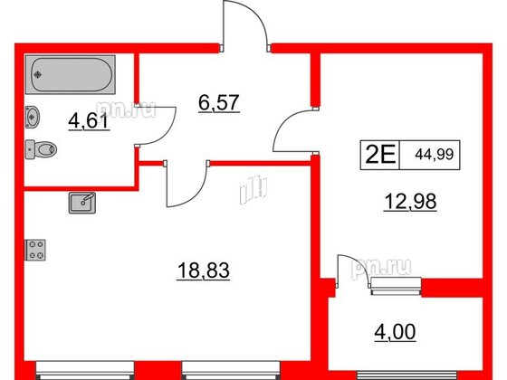 Квартира в ЖК Расцветай в Янино, 1 комнатная, 44.99 м², 4 этаж