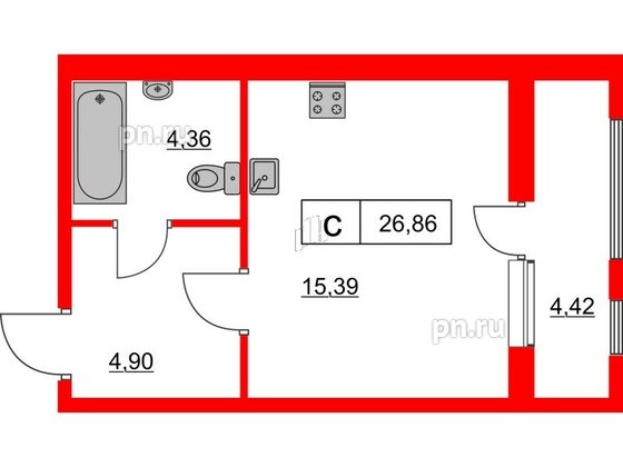 Квартира в ЖК Расцветай в Янино, студия, 26.86 м², 3 этаж