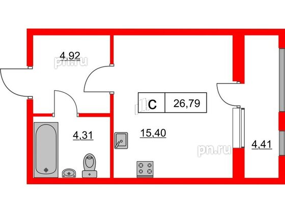 Квартира в ЖК Расцветай в Янино, студия, 26.79 м², 3 этаж