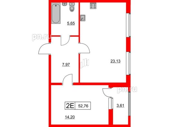 Квартира в ЖК Расцветай в Янино, 1 комнатная, 52.76 м², 2 этаж