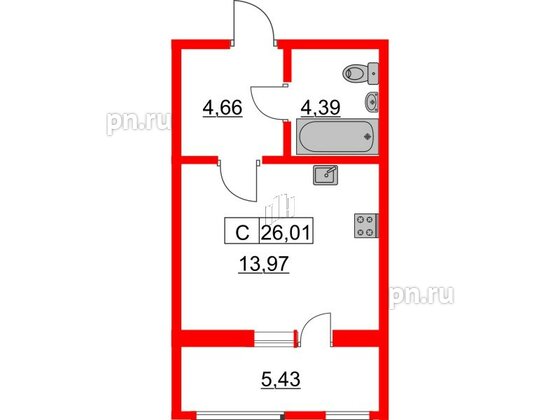 Квартира в ЖК Расцветай в Янино, студия, 26.02 м², 1 этаж