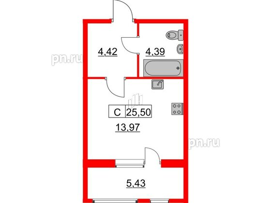 Квартира в ЖК Расцветай в Янино, студия, 25.5 м², 3 этаж