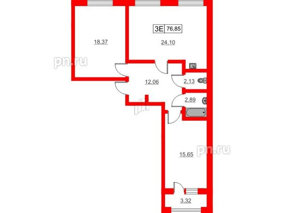 Квартира в ЖК Расцветай в Янино, 2 комнатная, 76.85 м², 2 этаж