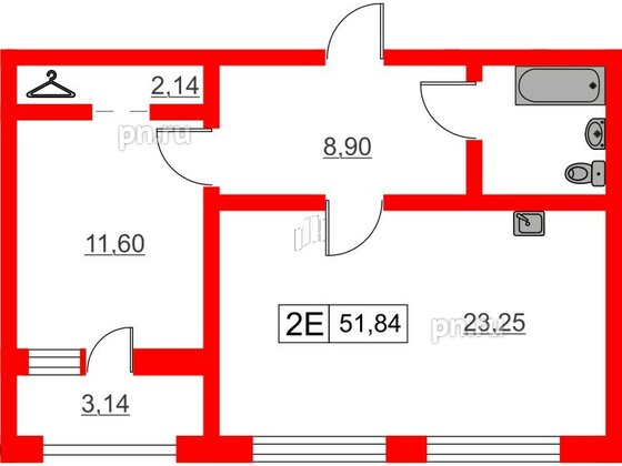 Квартира в ЖК Расцветай в Янино, 1 комнатная, 51.84 м², 2 этаж