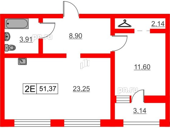 Квартира в ЖК Расцветай в Янино, 1 комнатная, 51.37 м², 4 этаж