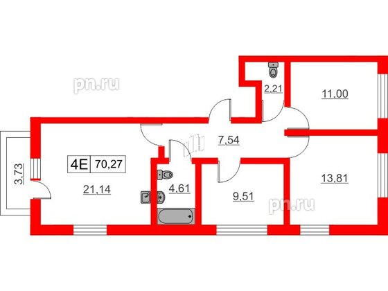 Квартира в ЖК Расцветай в Янино, 3 комнатная, 70.27 м², 8 этаж