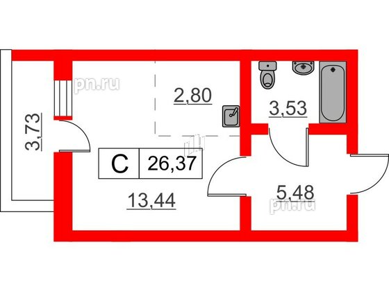 Квартира в ЖК Расцветай в Янино, студия, 26.37 м², 2 этаж