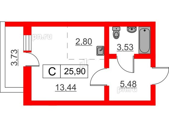 Квартира в ЖК Расцветай в Янино, студия, 25.9 м², 3 этаж