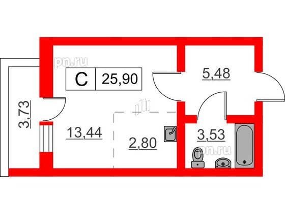 Квартира в ЖК Расцветай в Янино, студия, 25.9 м², 5 этаж