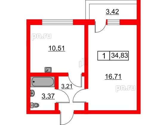 Квартира в ЖК Расцветай в Янино, 1 комнатная, 35.29 м², 2 этаж