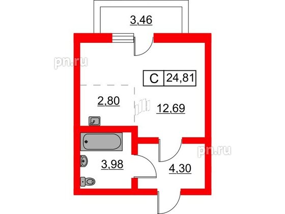 Квартира в ЖК Расцветай в Янино, студия, 24.81 м², 6 этаж