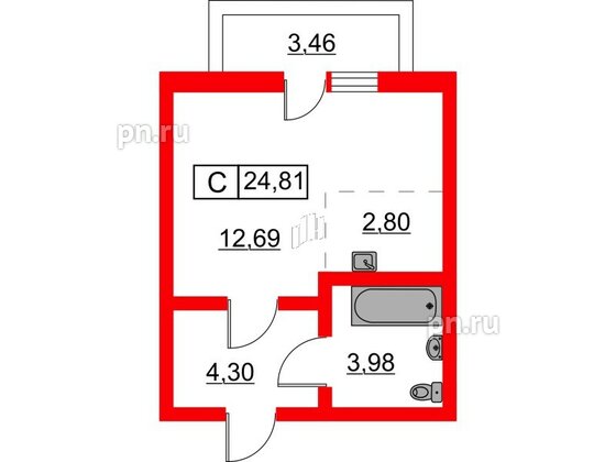 Квартира в ЖК Расцветай в Янино, студия, 24.81 м², 5 этаж