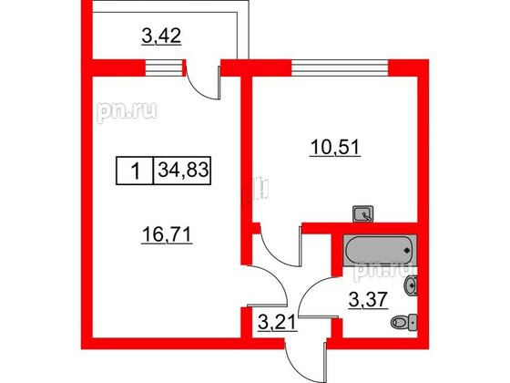 Квартира в ЖК Расцветай в Янино, 1 комнатная, 34.83 м², 5 этаж