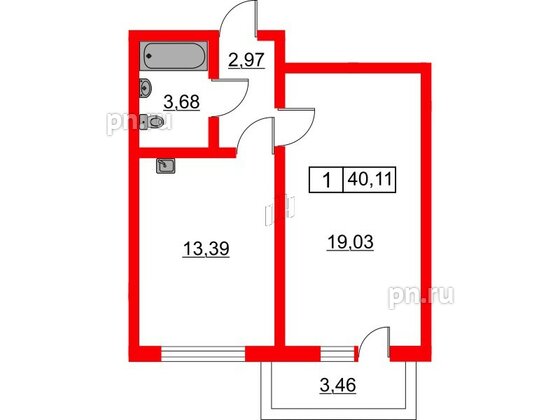 Квартира в ЖК Расцветай в Янино, 1 комнатная, 40.11 м², 5 этаж