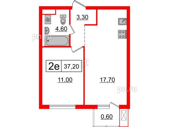 Квартира в ЖК Шкиперский, 19, 1 комнатная, 37.2 м², 7 этаж