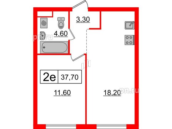 Квартира в ЖК Шкиперский, 19, 1 комнатная, 37.7 м², 10 этаж