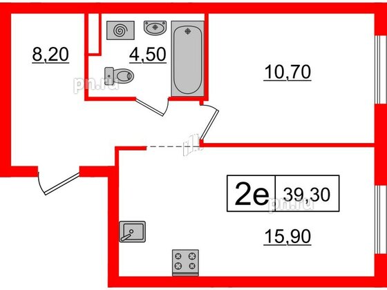 Квартира в ЖК Шкиперский, 19, 1 комнатная, 39.3 м², 5 этаж