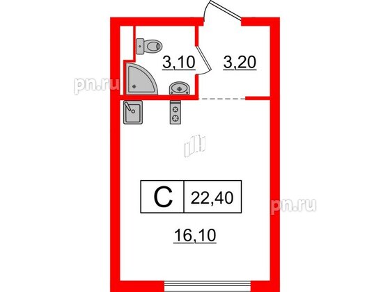 Квартира в ЖК Шкиперский, 19, студия, 22.4 м², 11 этаж