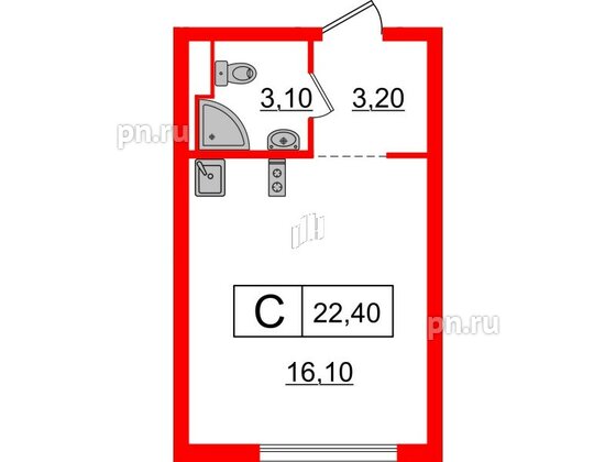 Квартира в ЖК Шкиперский, 19, студия, 22.4 м², 8 этаж