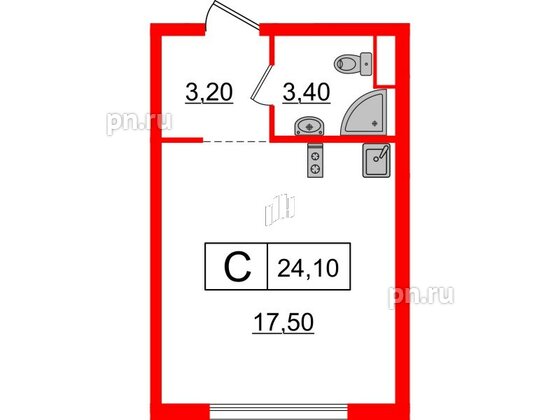 Квартира в ЖК Шкиперский, 19, студия, 24.1 м², 10 этаж