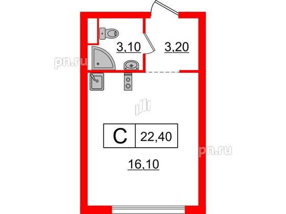 Квартира в ЖК Шкиперский, 19, студия, 22.4 м², 10 этаж