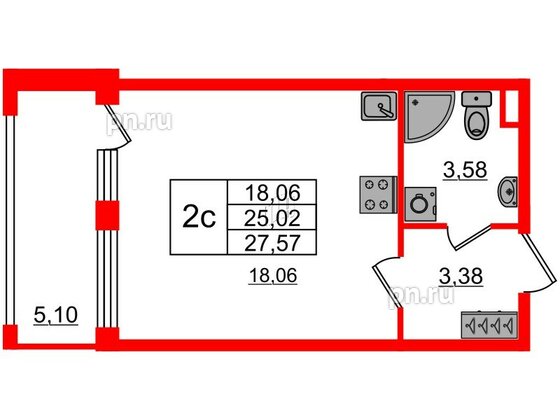 Квартира в ЖК 'Дворцовый фасад', студия, 25.02 м², 1 этаж