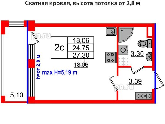 Квартира в ЖК 'Дворцовый фасад', студия, 24.75 м², 4 этаж