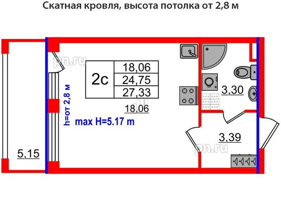 Квартира в ЖК 'Дворцовый фасад', студия, 24.75 м², 4 этаж