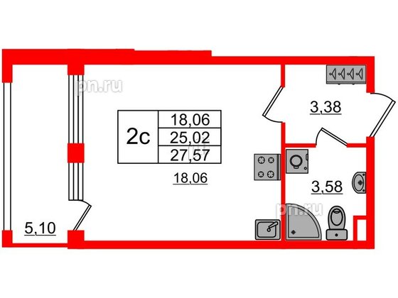 Квартира в ЖК 'Дворцовый фасад', студия, 25.02 м², 1 этаж