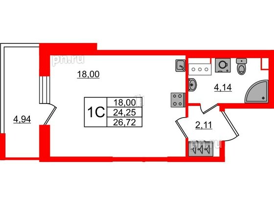 Квартира в ЖК 'Pulse Premier', студия, 24.25 м², 12 этаж