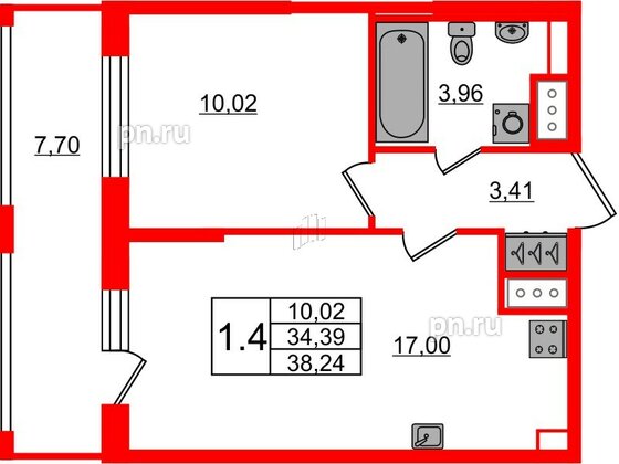 Квартира в ЖК Pulse Premier, 1 комнатная, 34.39 м², 5 этаж