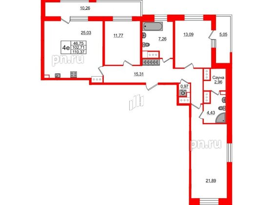 Квартира в ЖК 'Pulse Premier', 3 комнатная, 102.71 м², 4 этаж