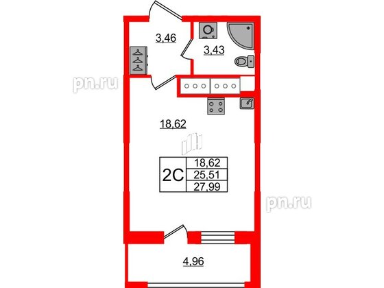 Квартира в ЖК 'Pulse Premier', студия, 25.51 м², 21 этаж