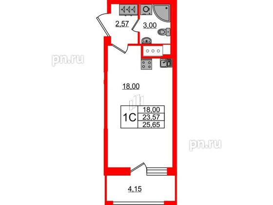 Квартира в ЖК Pulse Premier, студия, 23.57 м², 15 этаж