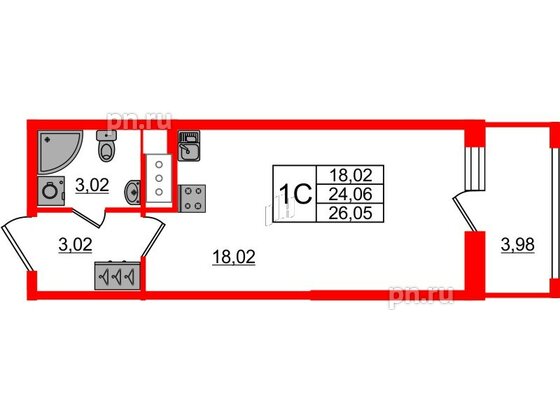 Квартира в ЖК 'Pulse Premier', студия, 24.06 м², 5 этаж