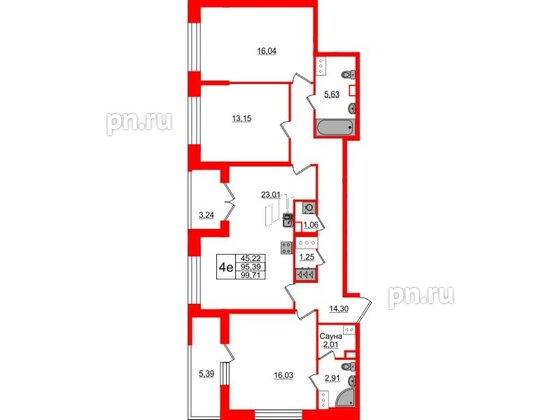 Квартира в ЖК Pulse Premier, 3 комнатная, 95.39 м², 13 этаж