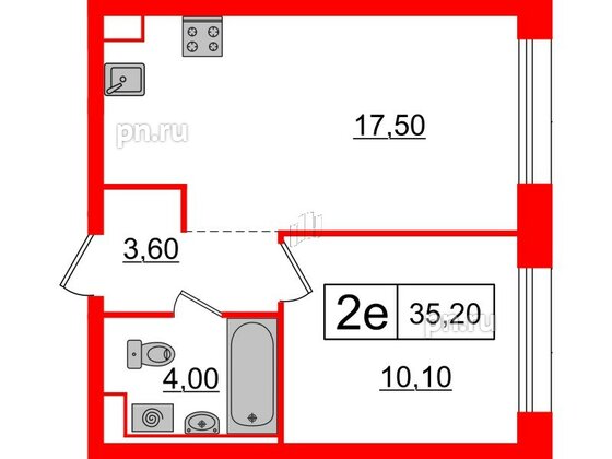 Квартира в ЖК Аэронавт, 1 комнатная, 35.2 м², 8 этаж