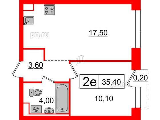 Квартира в ЖК Аэронавт, 1 комнатная, 35.4 м², 9 этаж